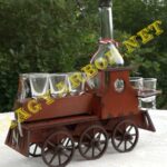 Pálinkás Mozdony Fából 6 db Pohárral és 1 db Palackkal