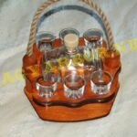 Üveghordós Pálinkás Készlet Kötélfüles Fa Tartóval